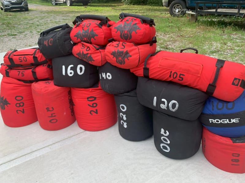 Strongman sandbags available for rental at Per Aspera Strength