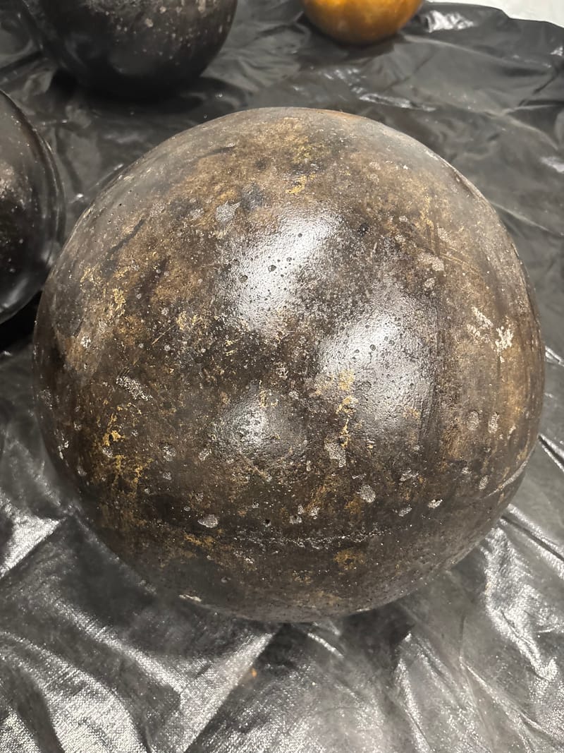 Black 20-inch concrete atlas stone, 241 lb, in stock at Per Aspera Strength